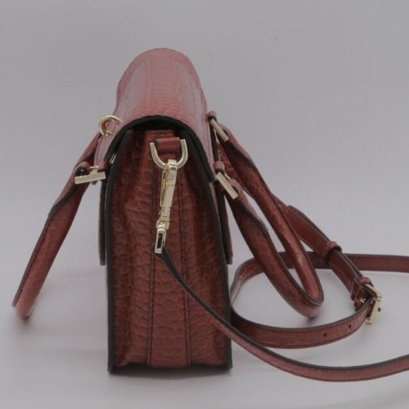 MICHAEL KORS Croc Embossed Red Leather Satchel Leather Bag Handbag Purse - Picture 5 of 9